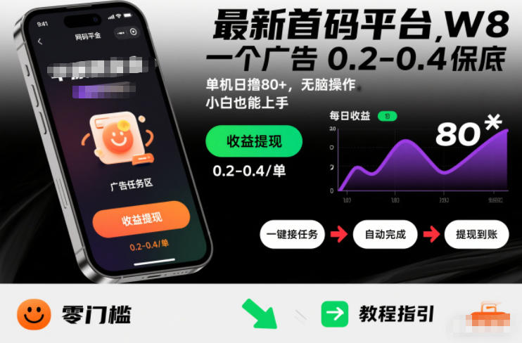 最新首码平台,一个广告 0.2-0.4 保底,单机日撸80+,可矩阵无脑操作,小白也能上手【揭秘】-第一资源库