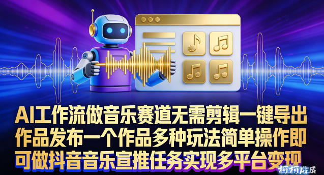 AI工作流做音乐赛道,无需剪辑,一键导出作品发布,一个作品多种玩法,简单操作即可做抖音音乐宣推任务-第一资源库