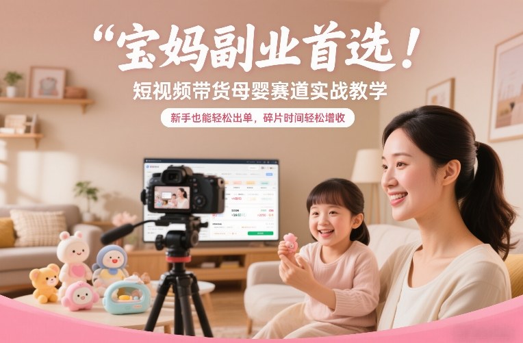 宝妈副业首选!短视频带货母婴赛道实战教学,新手也能轻松出单,碎片时间轻松增收-第一资源库