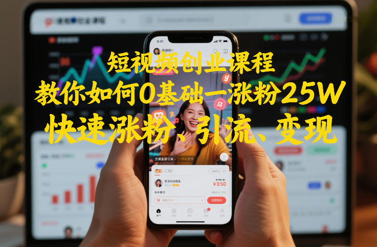 短视频创业课程，教你如何0基础一天涨粉25W，快速涨粉、引流、变现-第一资源库