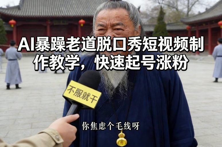 AI暴躁老道脱口秀短视频制作教学,快速起号涨粉-第一资源库