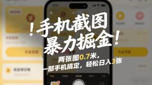 手机截图暴力掘金!两张图0.7米,一部手机搞定,轻松日入3张【揭秘】-第一资源库