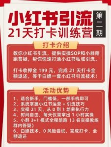 小红书引流21天打卡训练营第二期,助你快速打通小红书私域引流打粉-第一资源库