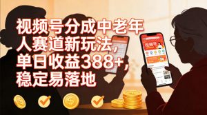 视频号分成中老年人赛道新玩法,单日收益388,稳定易落地-第一资源库